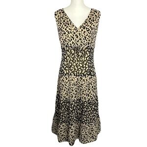 Talbots‎ Womens Babydoll Midi Dress Size 16 Pure Silk Animal Print Tiered Ruffle